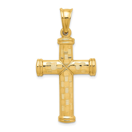 14K Yellow Gold Hollow Diamond-Cut Cross Pendant