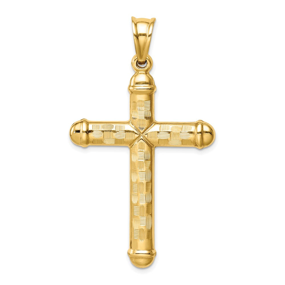 14K Yellow Gold Hollow Diamond-Cut Cross Pendant