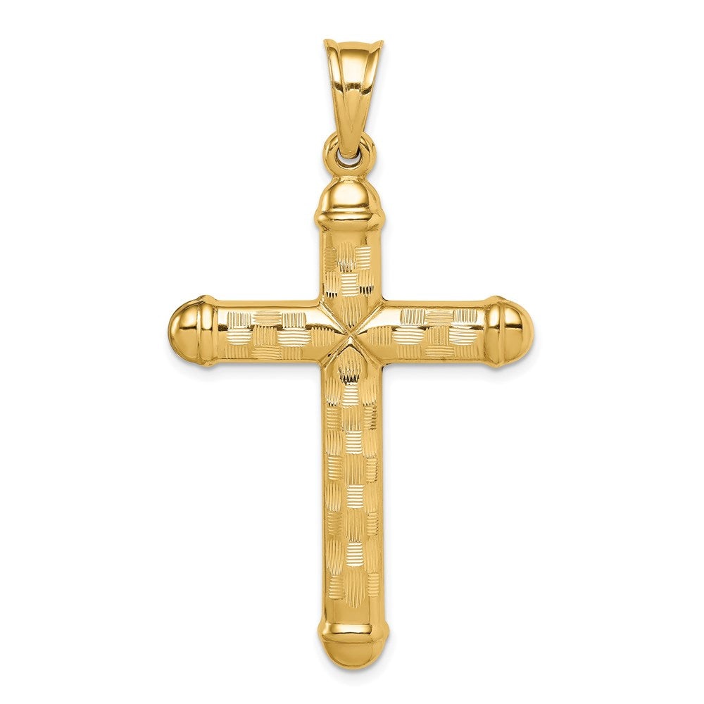 14K Yellow Gold Hollow Diamond-Cut Cross Pendant
