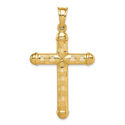 14K Yellow Gold Hollow Diamond-Cut Cross Pendant