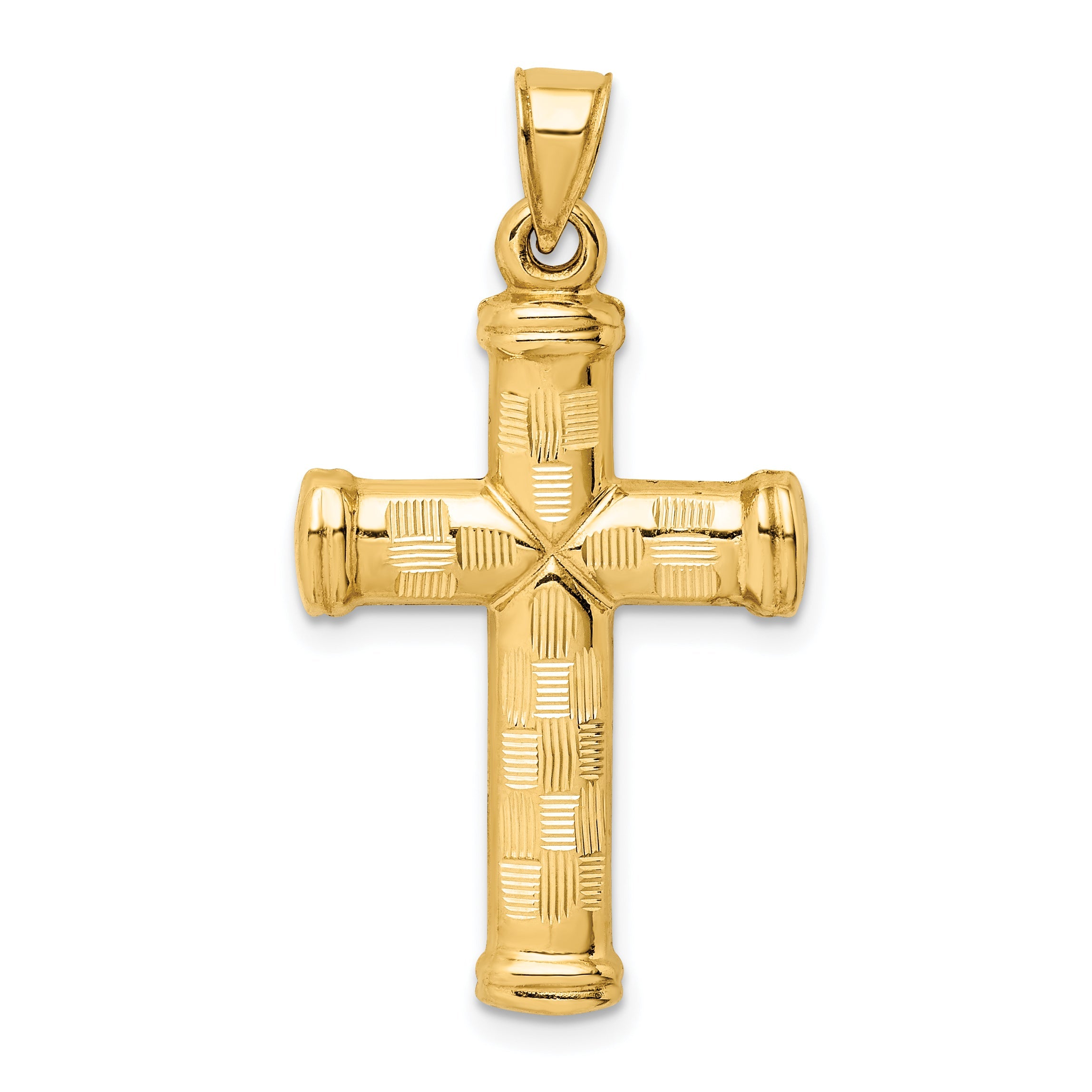 14K Yellow Gold Hollow Diamond-Cut Cross Pendant
