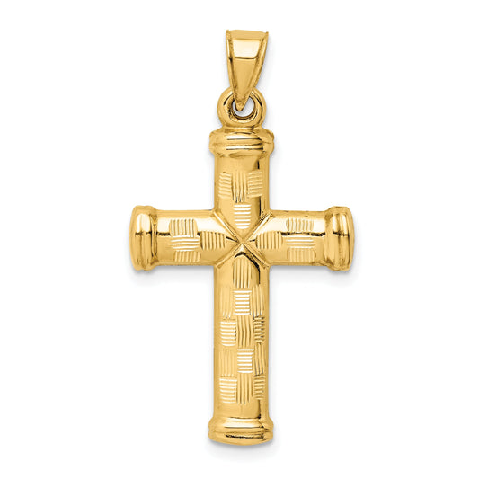 14K Yellow Gold Hollow Diamond-Cut Cross Pendant