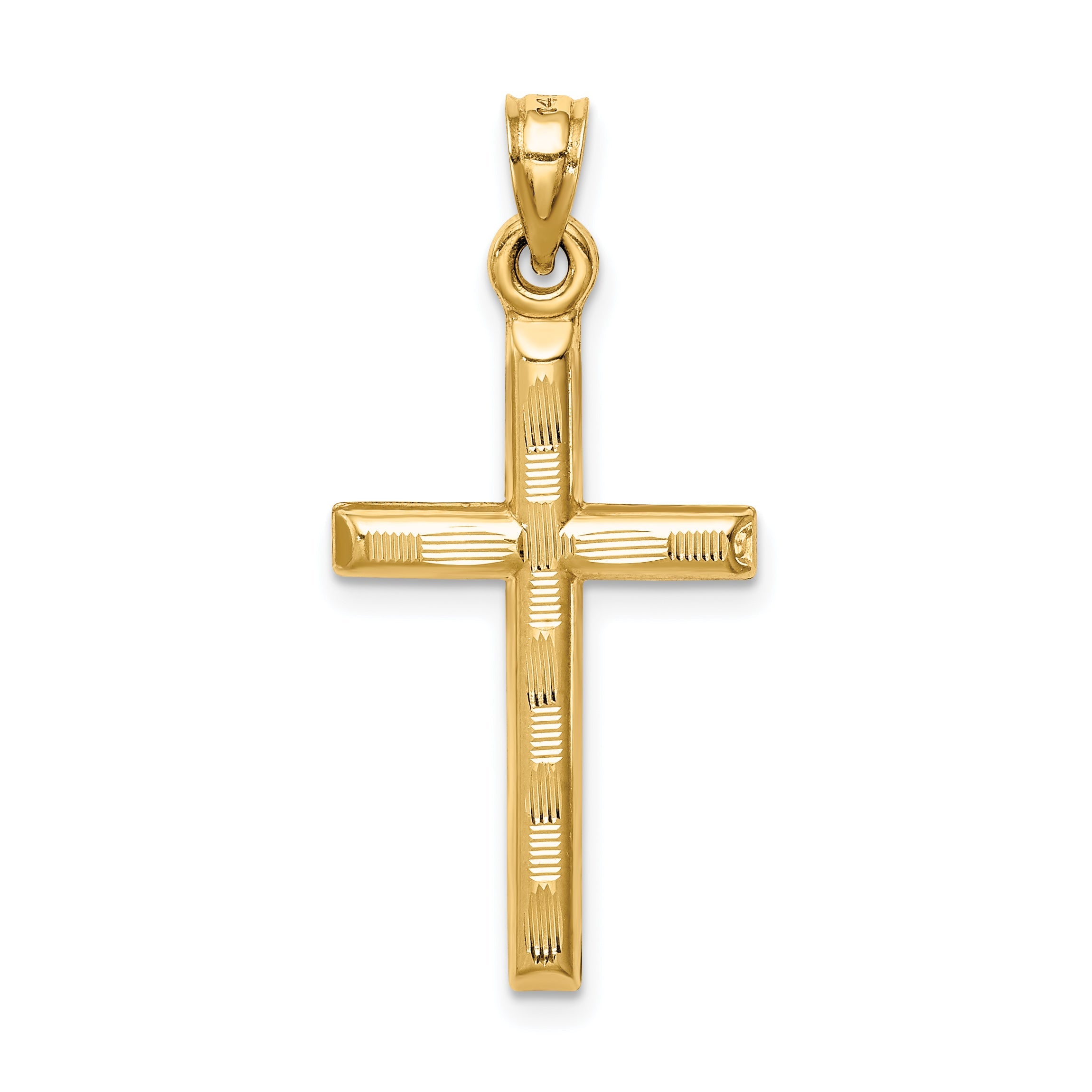 14K Yellow Gold Hollow Diamond-Cut Cross Pendant