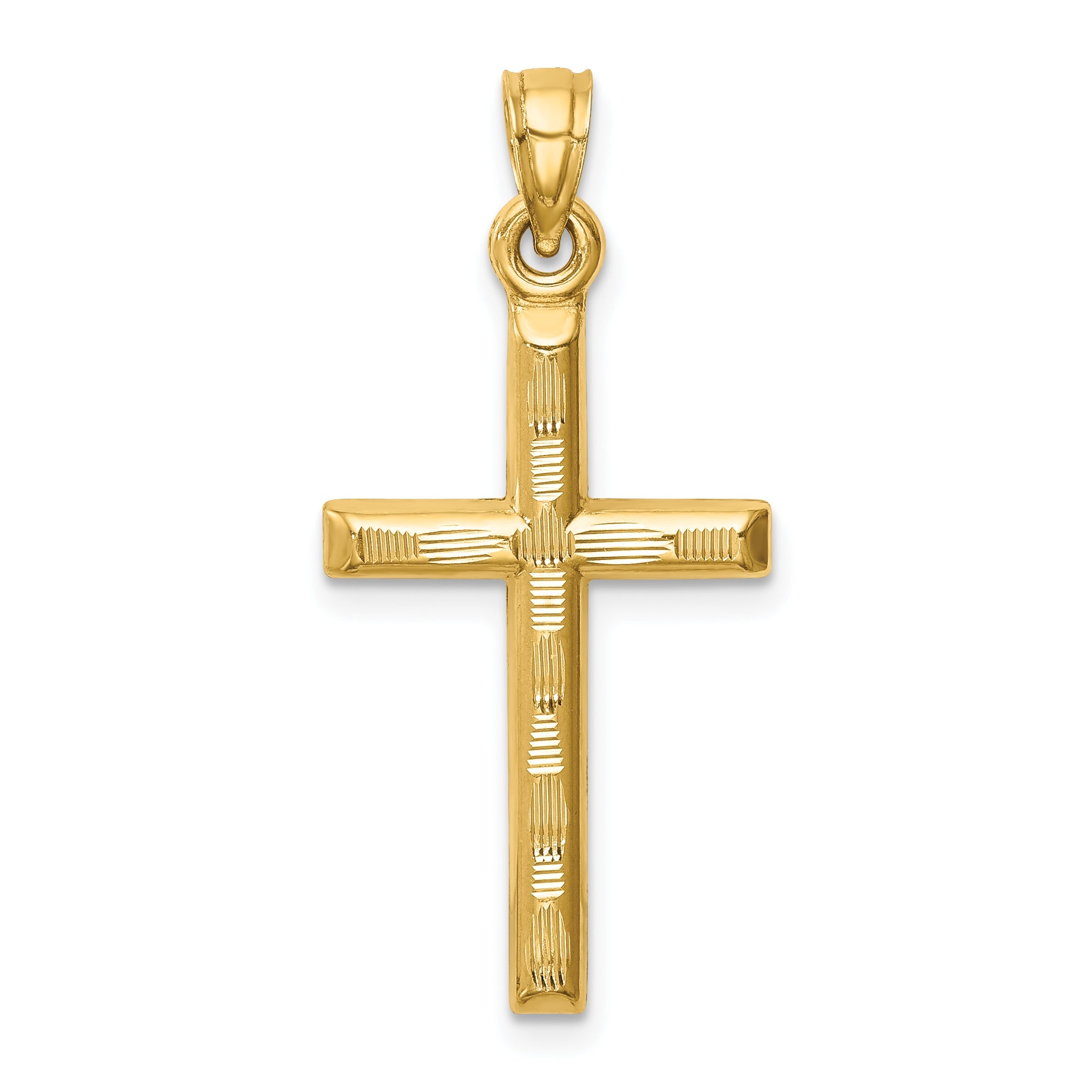 14K Yellow Gold Hollow Diamond-Cut Cross Pendant
