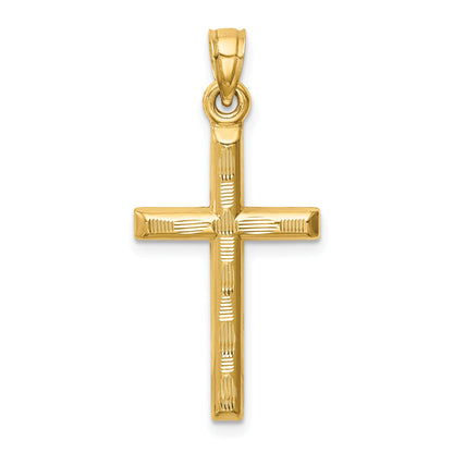 14K Yellow Gold Hollow Diamond-Cut Cross Pendant