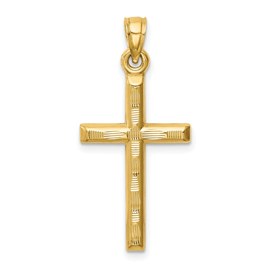 14K Yellow Gold Hollow Diamond-Cut Cross Pendant