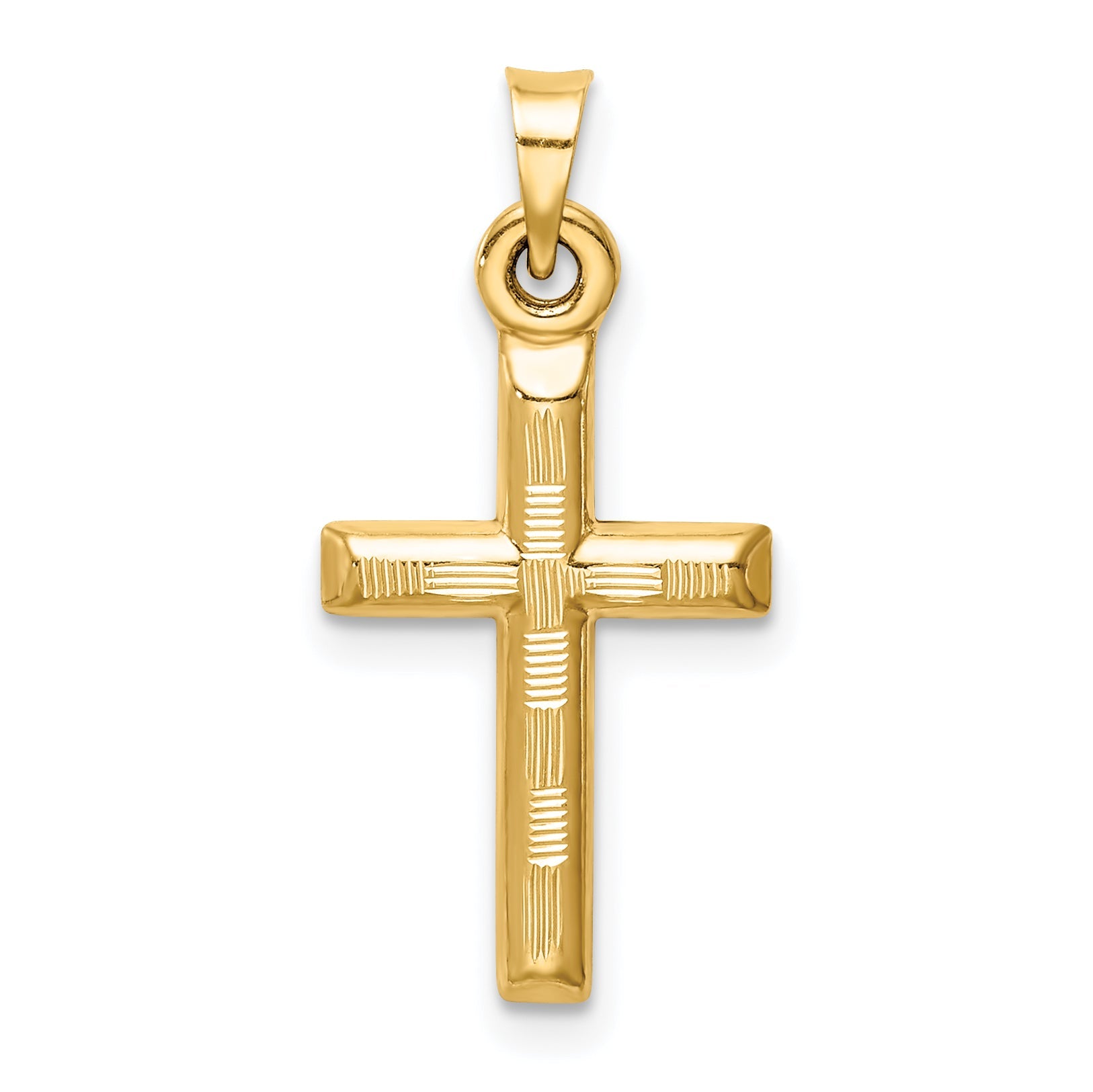 14K Yellow Gold Hollow Diamond-Cut Cross Pendant