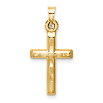 14K Yellow Gold Hollow Diamond-Cut Cross Pendant
