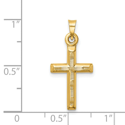 14K Yellow Gold Hollow Diamond-Cut Cross Pendant