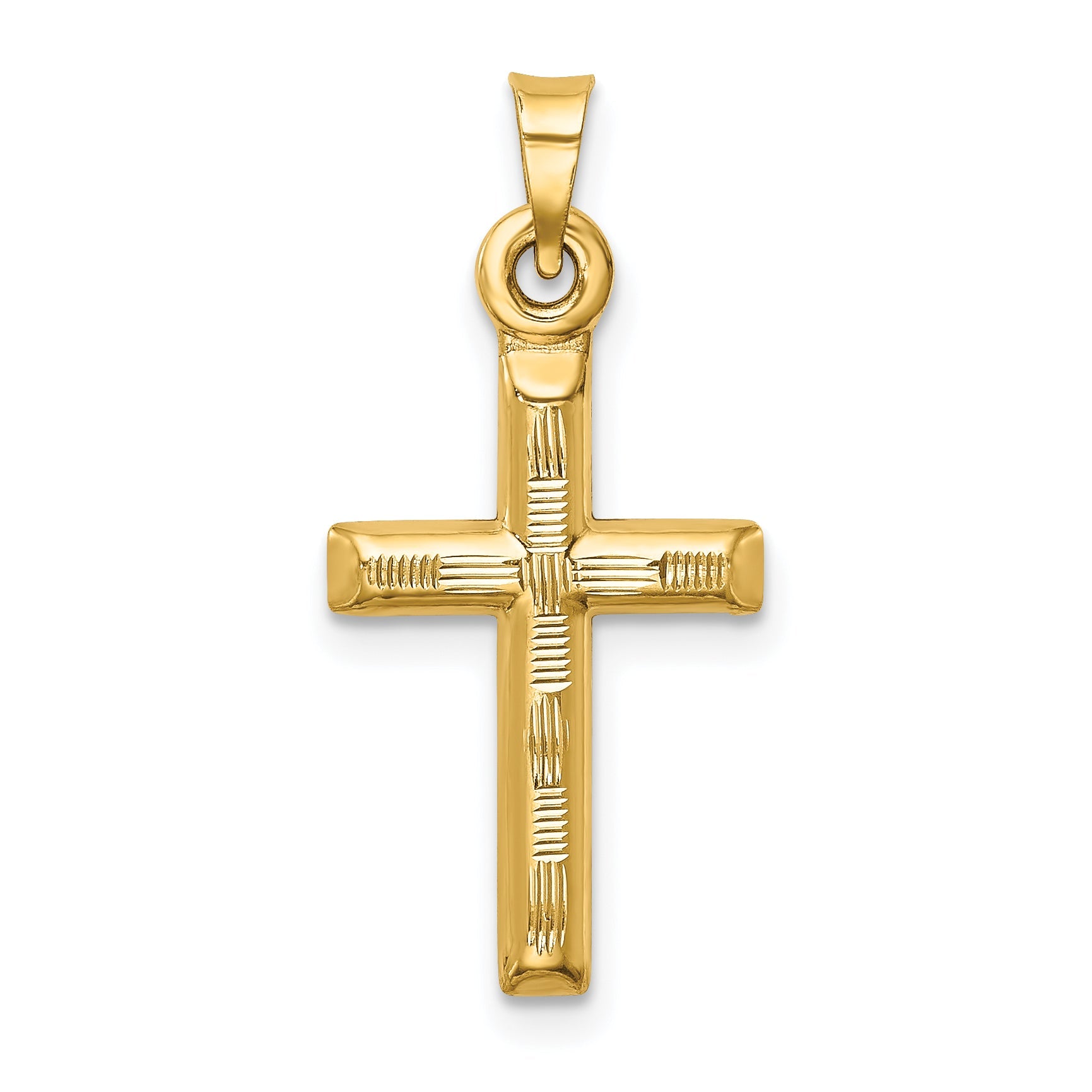 14K Yellow Gold Hollow Diamond-Cut Cross Pendant