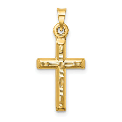 14K Yellow Gold Hollow Diamond-Cut Cross Pendant