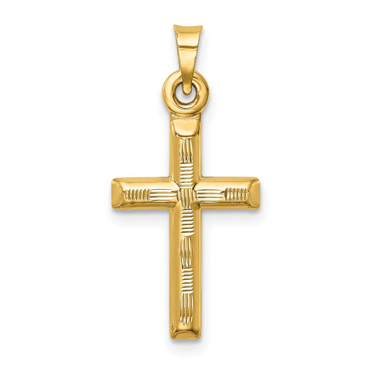 14K Yellow Gold Hollow Diamond-Cut Cross Pendant