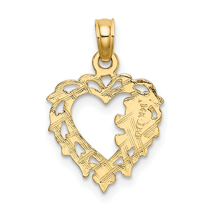 14K Yellow Gold Teddy Bear In Heart Charm