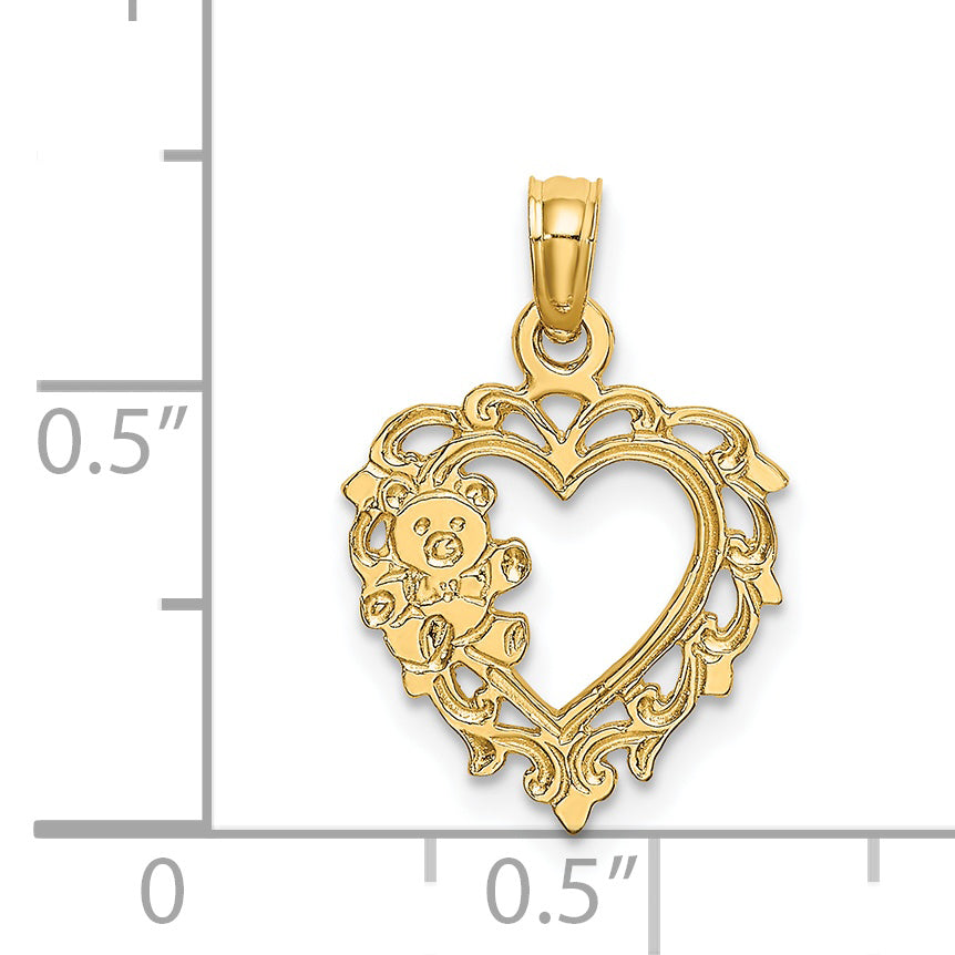 14K Yellow Gold Teddy Bear In Heart Charm