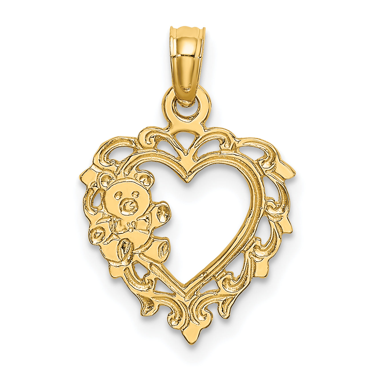 14K Yellow Gold Teddy Bear In Heart Charm