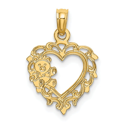 14K Yellow Gold Teddy Bear In Heart Charm