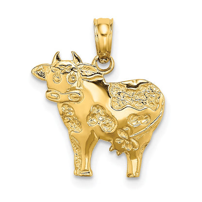 14K Yellow Gold Polished Playful Cow Charm