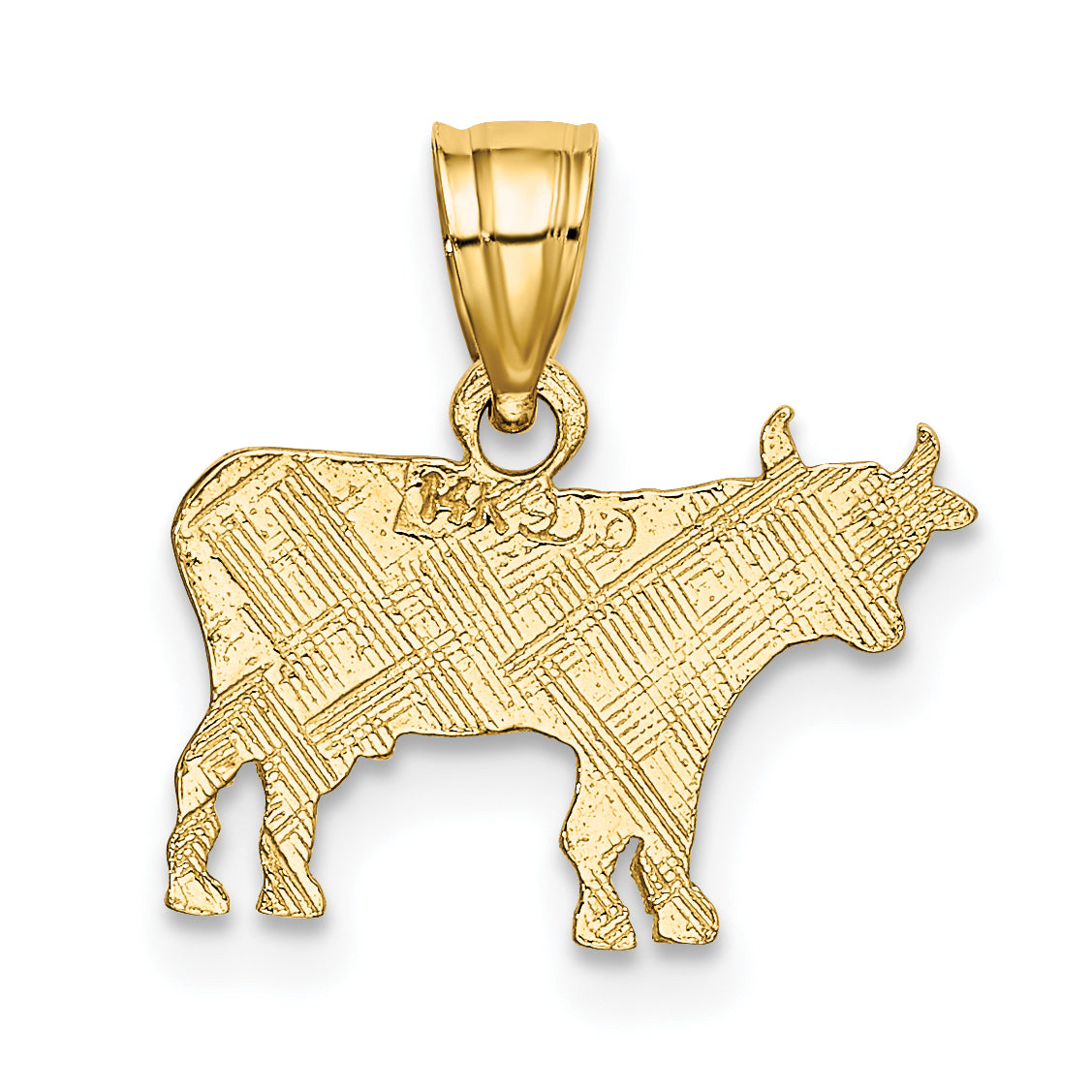 14K Yellow Gold Flat And Engraved Cow Charm