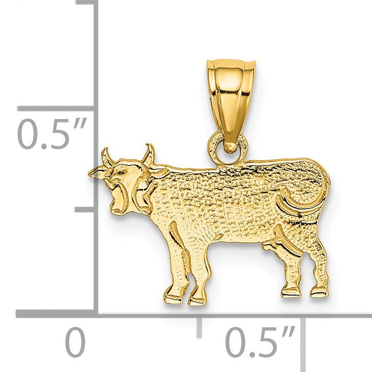 14K Yellow Gold Flat And Engraved Cow Charm