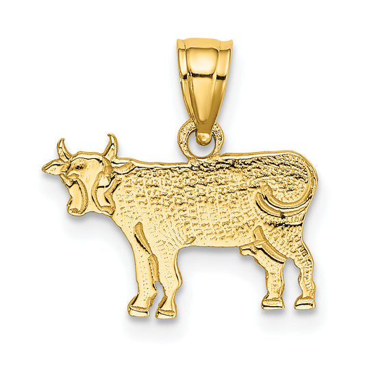 14K Yellow Gold Flat And Engraved Cow Charm