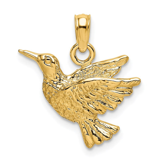 14K Yellow Gold Engraved Hummingbird Charm