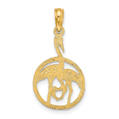 14K Yellow Gold Flamingos In Circle Charm
