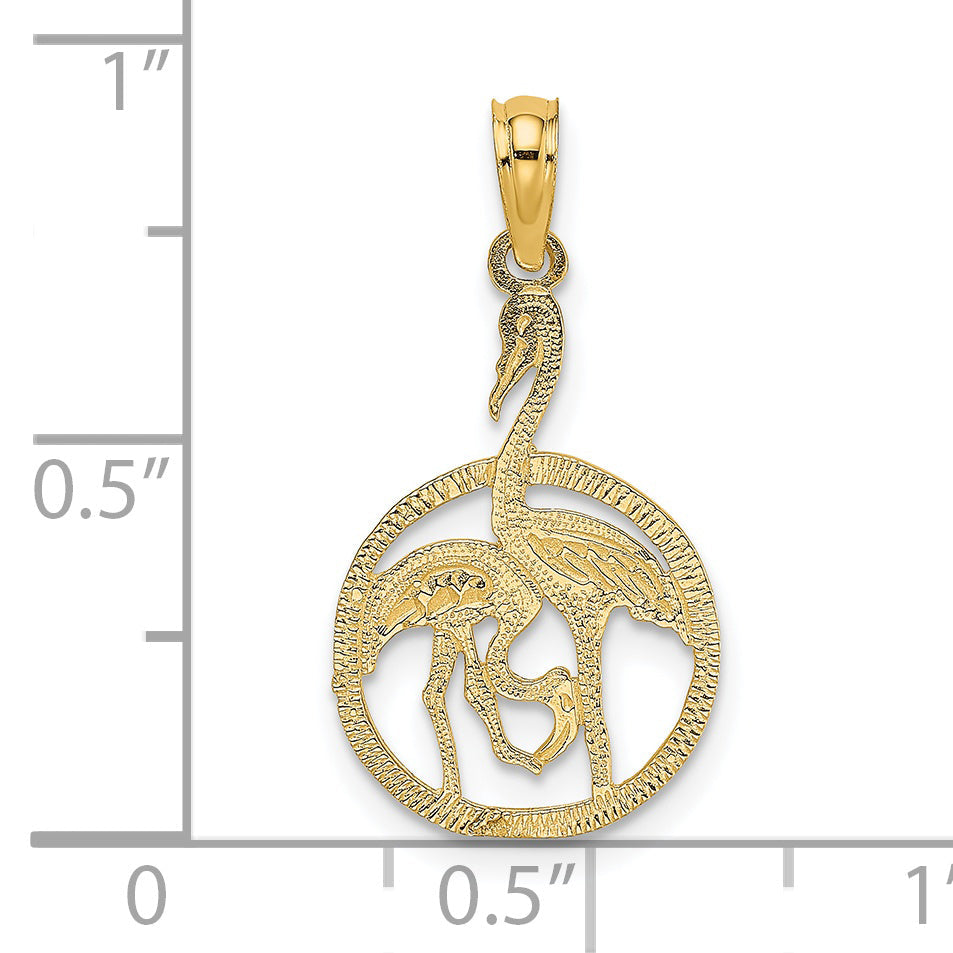 14K Yellow Gold Flamingos In Circle Charm