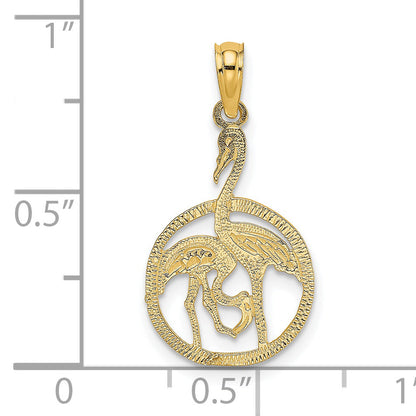 14K Yellow Gold Flamingos In Circle Charm