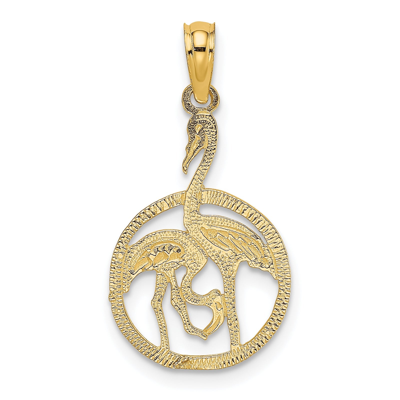 14K Yellow Gold Flamingos In Circle Charm