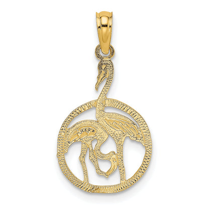 14K Yellow Gold Flamingos In Circle Charm