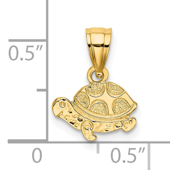 14K Yellow Gold Flat And Engraved Mini Turtle Charm