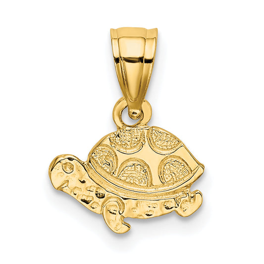 14K Yellow Gold Flat And Engraved Mini Turtle Charm