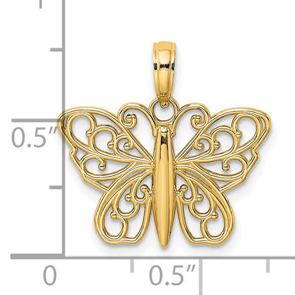 14K Yellow Gold Filigree Butterfly Charm