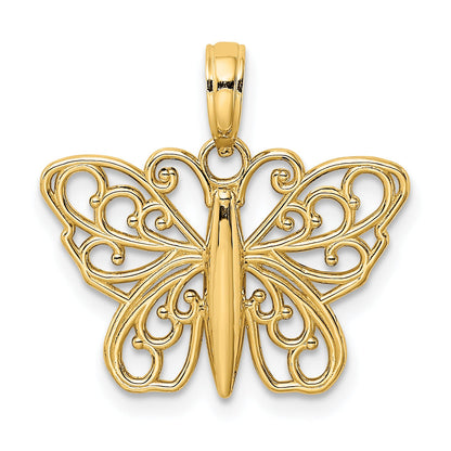 14K Yellow Gold Filigree Butterfly Charm