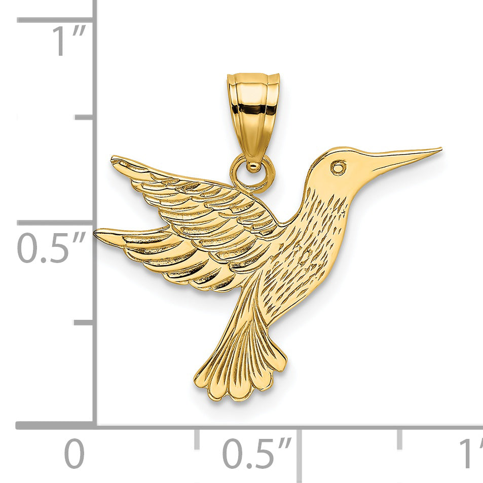 14K Yellow Gold Polished And Engraved Hummingbird Charm
