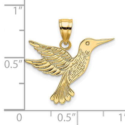 14K Yellow Gold Polished And Engraved Hummingbird Charm