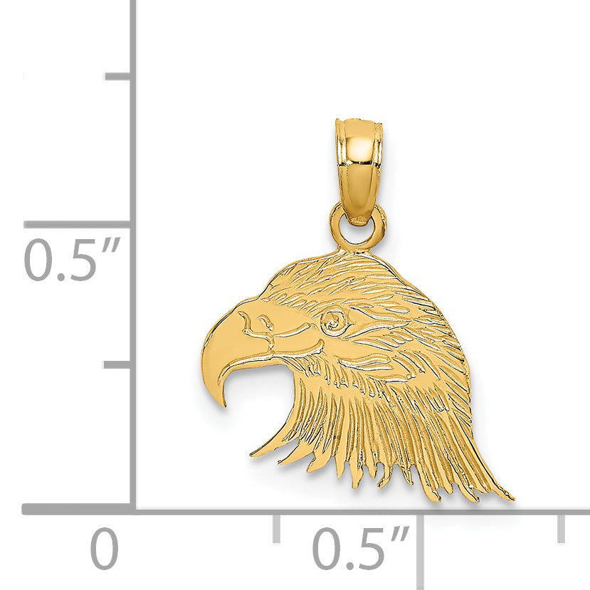 14K Yellow Gold Engraved Flat Eagle Head Charm