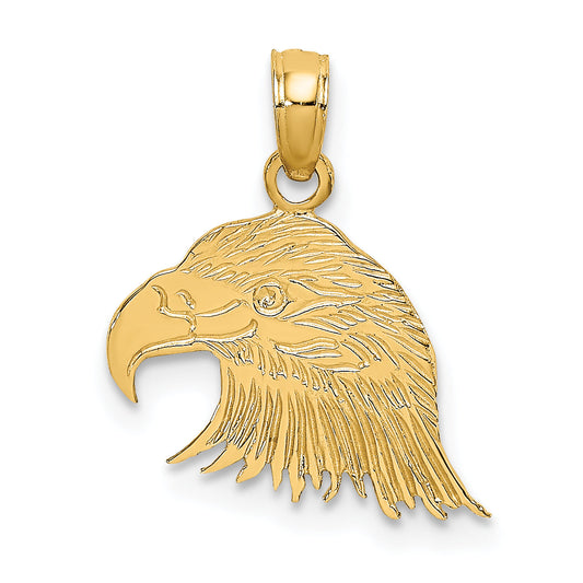 14K Yellow Gold Engraved Flat Eagle Head Charm