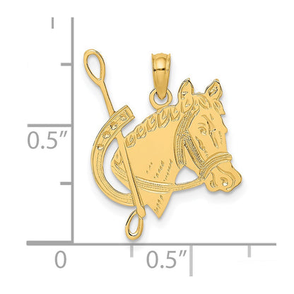 14K Yellow Gold Textured Horse Head And Shoe Charm