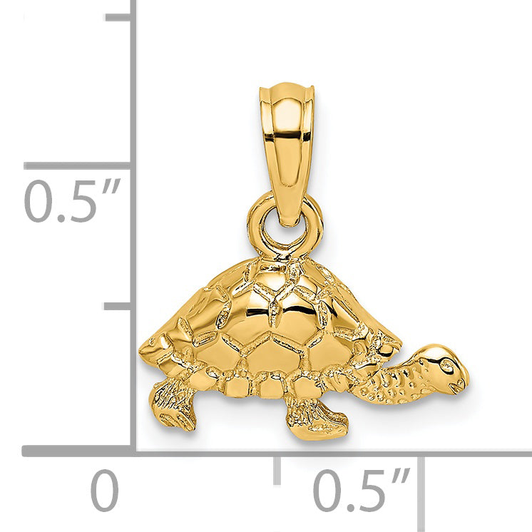 14K Yellow Gold Polished And Engraved Mini Turtle Charm
