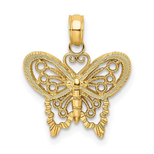 14K Yellow Gold Polished And Textured Filigree Butterfly Charm