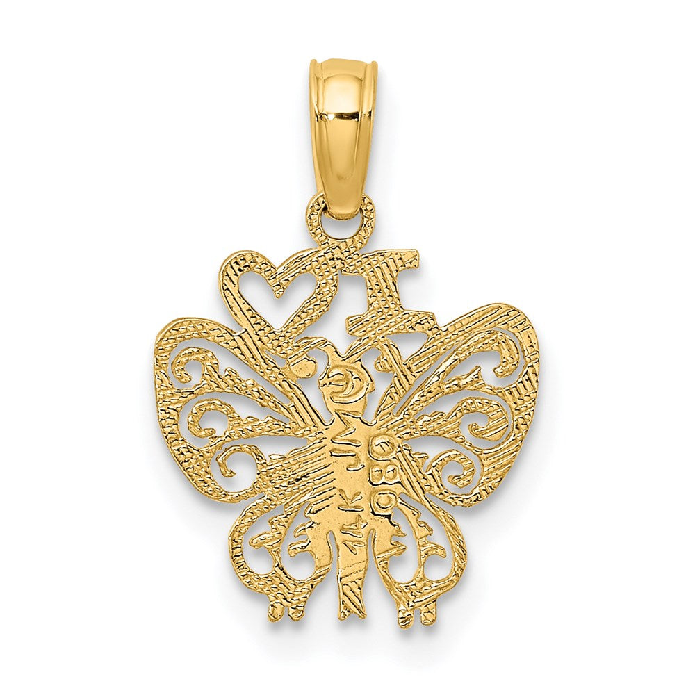 14K Yellow Gold I Heart Butterfly Charm