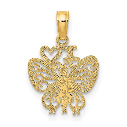 14K Yellow Gold I Heart Butterfly Charm