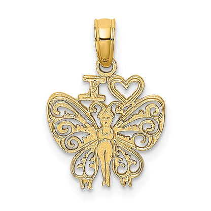 14K Yellow Gold I Heart Butterfly Charm
