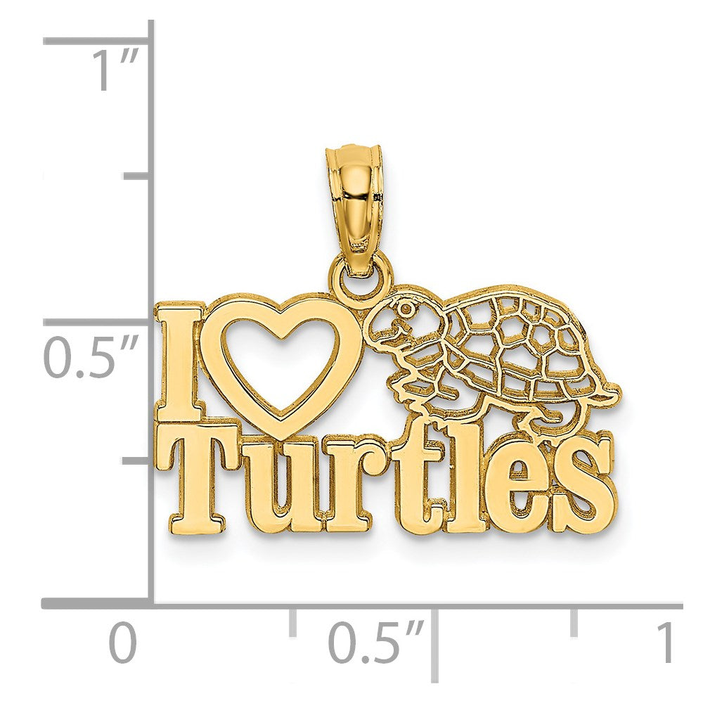 14K Yellow Gold I Heart Turtles Charm