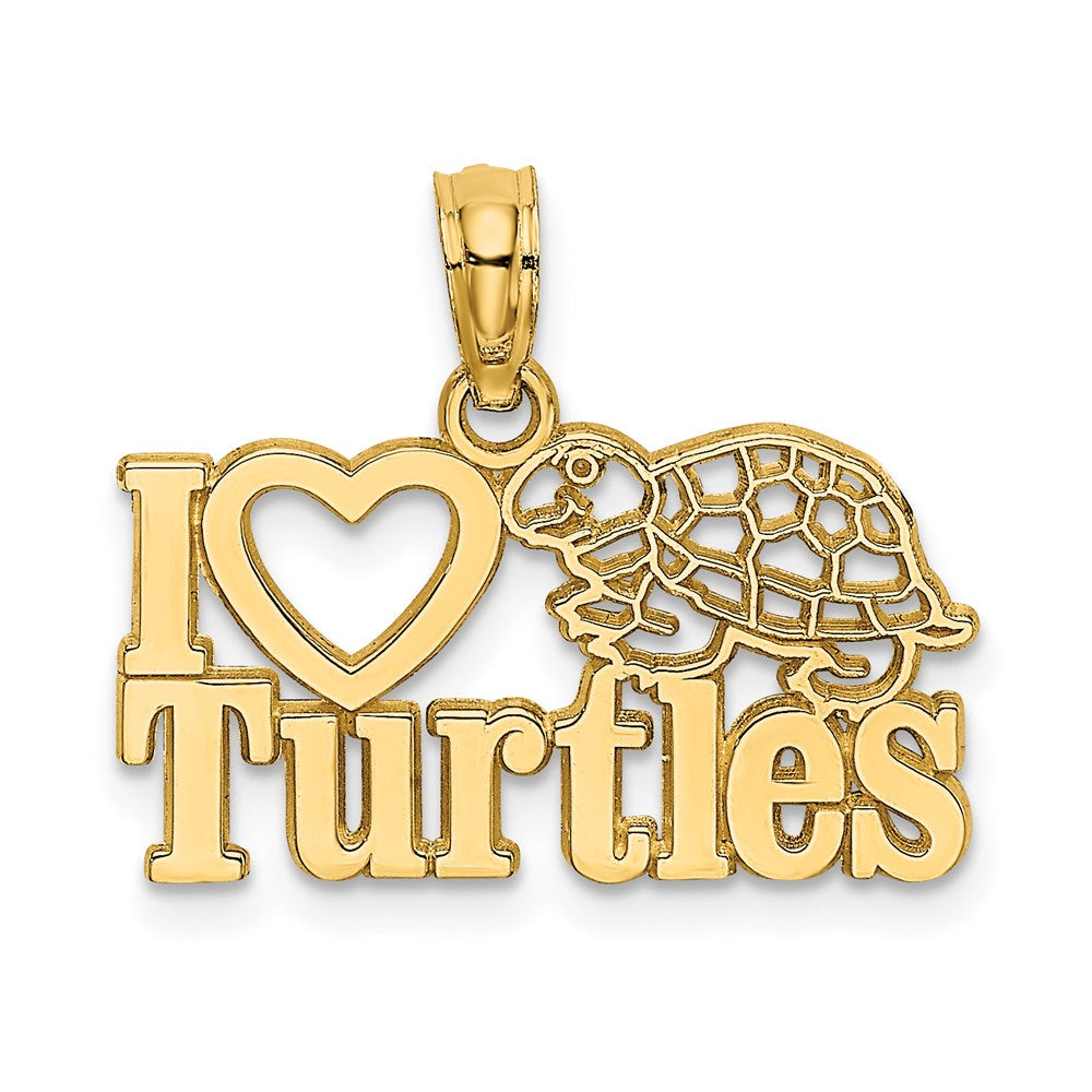 14K Yellow Gold I Heart Turtles Charm