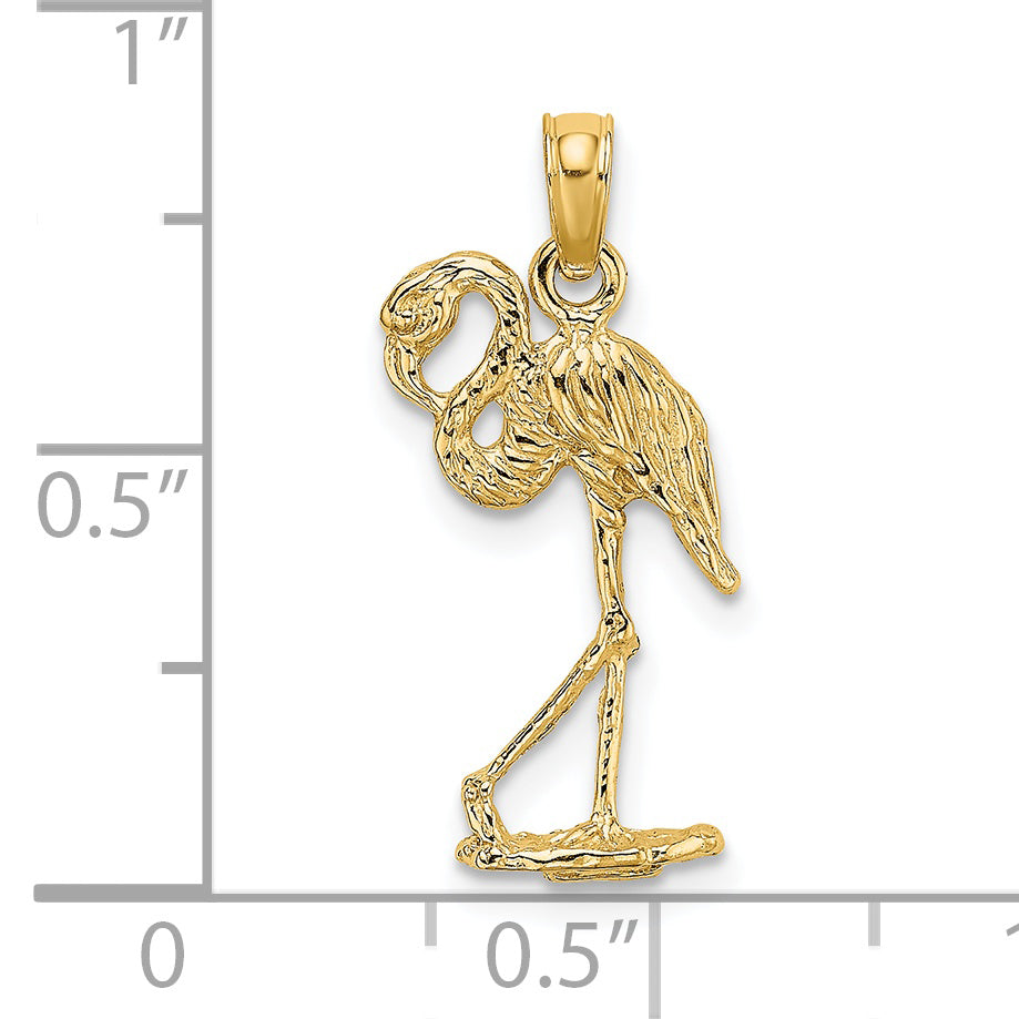 14K Yellow Gold 3-D Flamingo W/ Head Up Charm