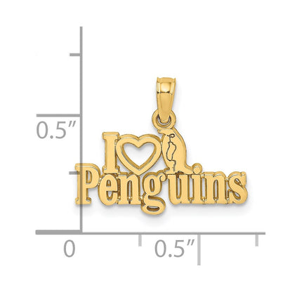 14K Yellow Gold I Heart Penguins W/ Penguin Charm