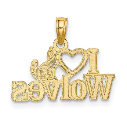 14K Yellow Gold I Heart Wolves Charm