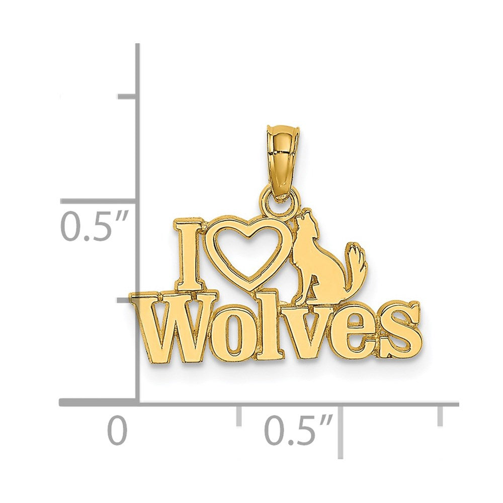 14K Yellow Gold I Heart Wolves Charm